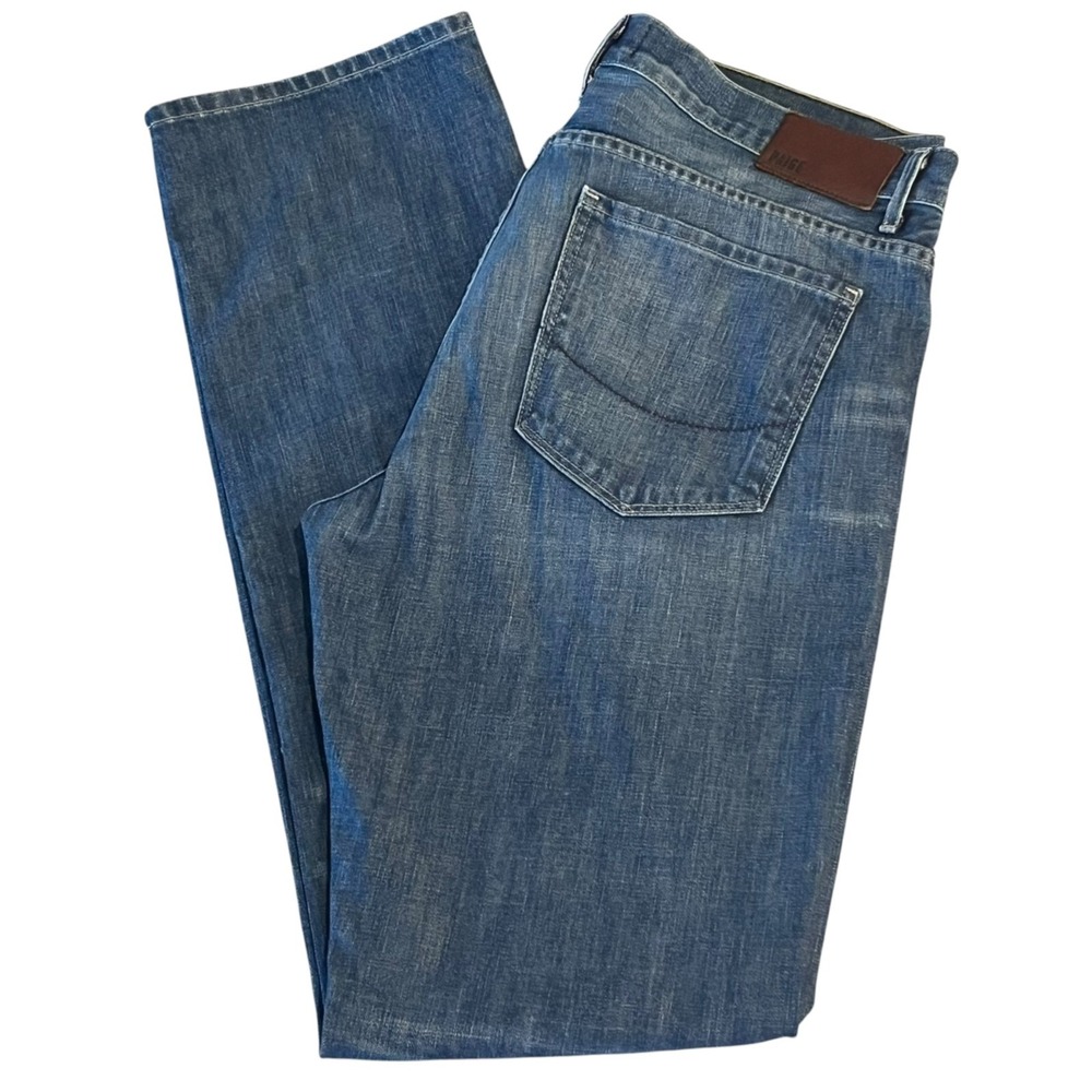 Paige Normandie Jeans Mens 36x34 Blue Denim Straight USA Made Whiskers